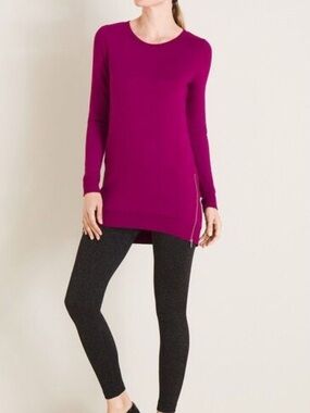 Chico's Zenergy Side Zip Tunic Long Sleeve Electric Magenta Crewneck Top